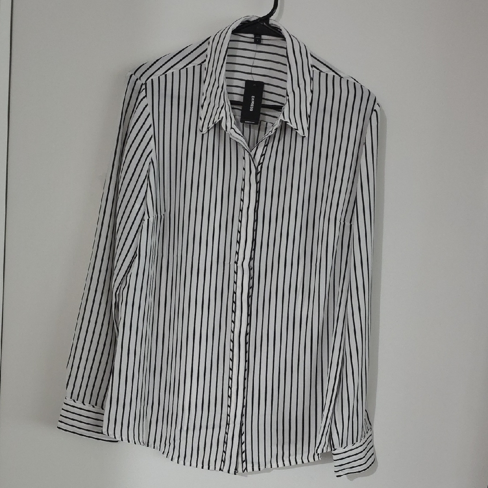 NWT Express Black and White Striped Shirt